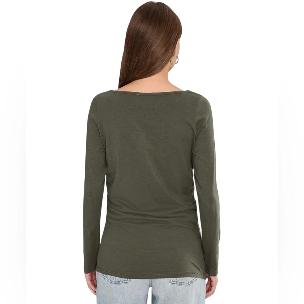 Madewell Women’s Side Ruched Tee Shirt in Slub Pima Cotton NWT S Green
